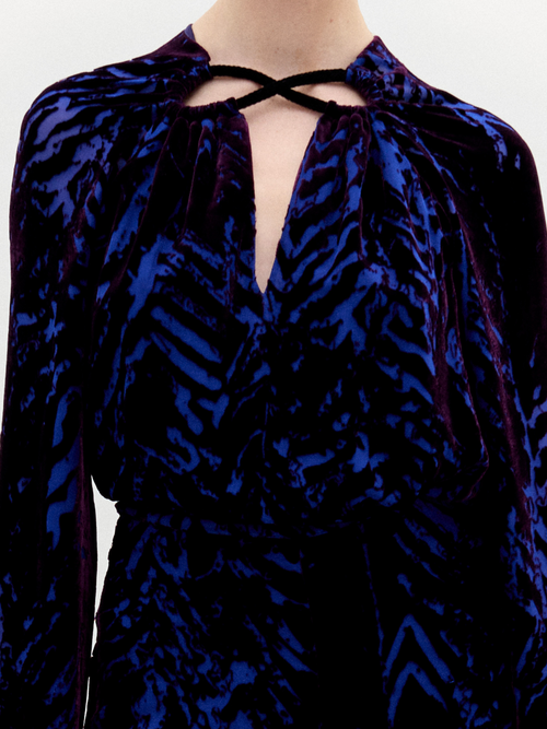 Blue Black Velvet Cross Neck Dress