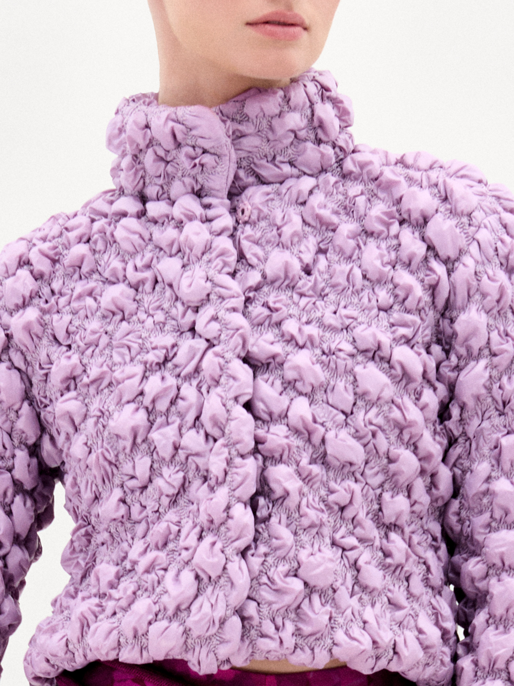Lilac Bulky Knit High-Neck Crop Cardigan