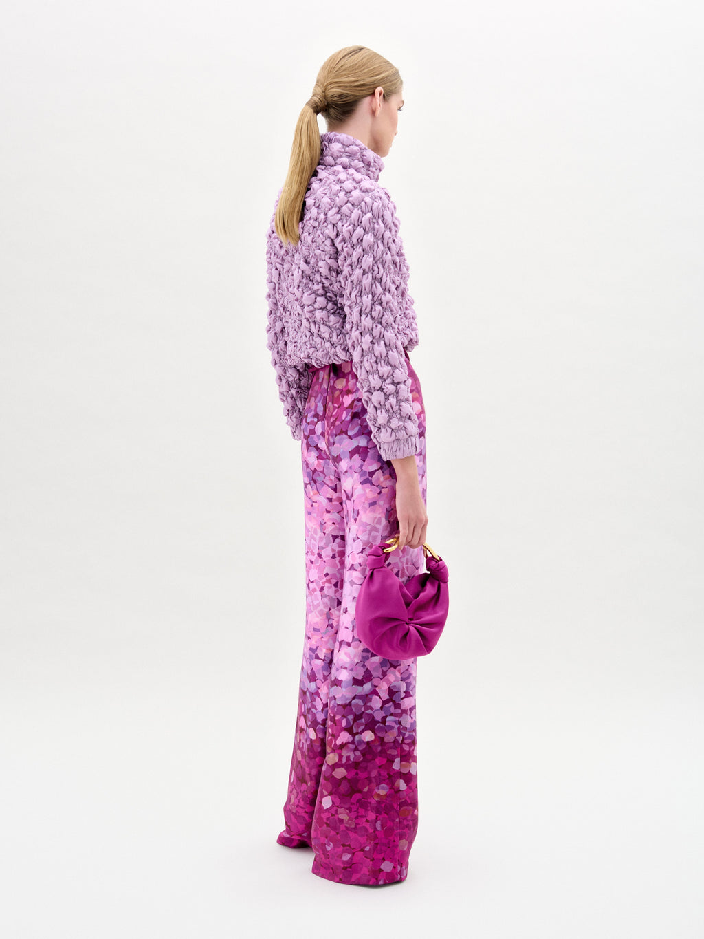 Lilac Bulky Knit High-Neck Crop Cardigan