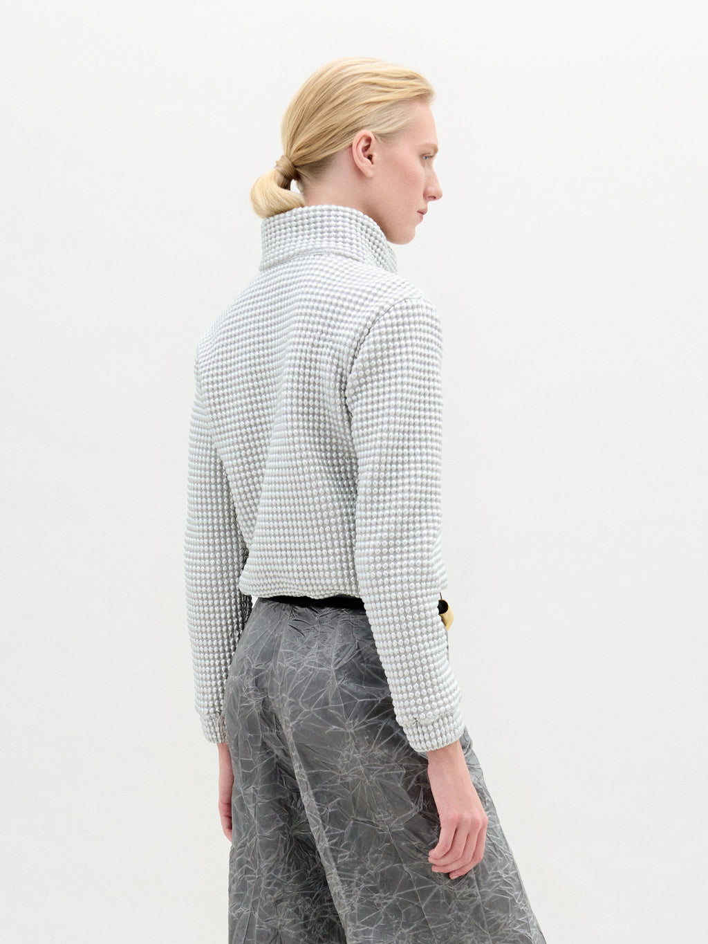 Grey-white Houndstooth High-neck Top