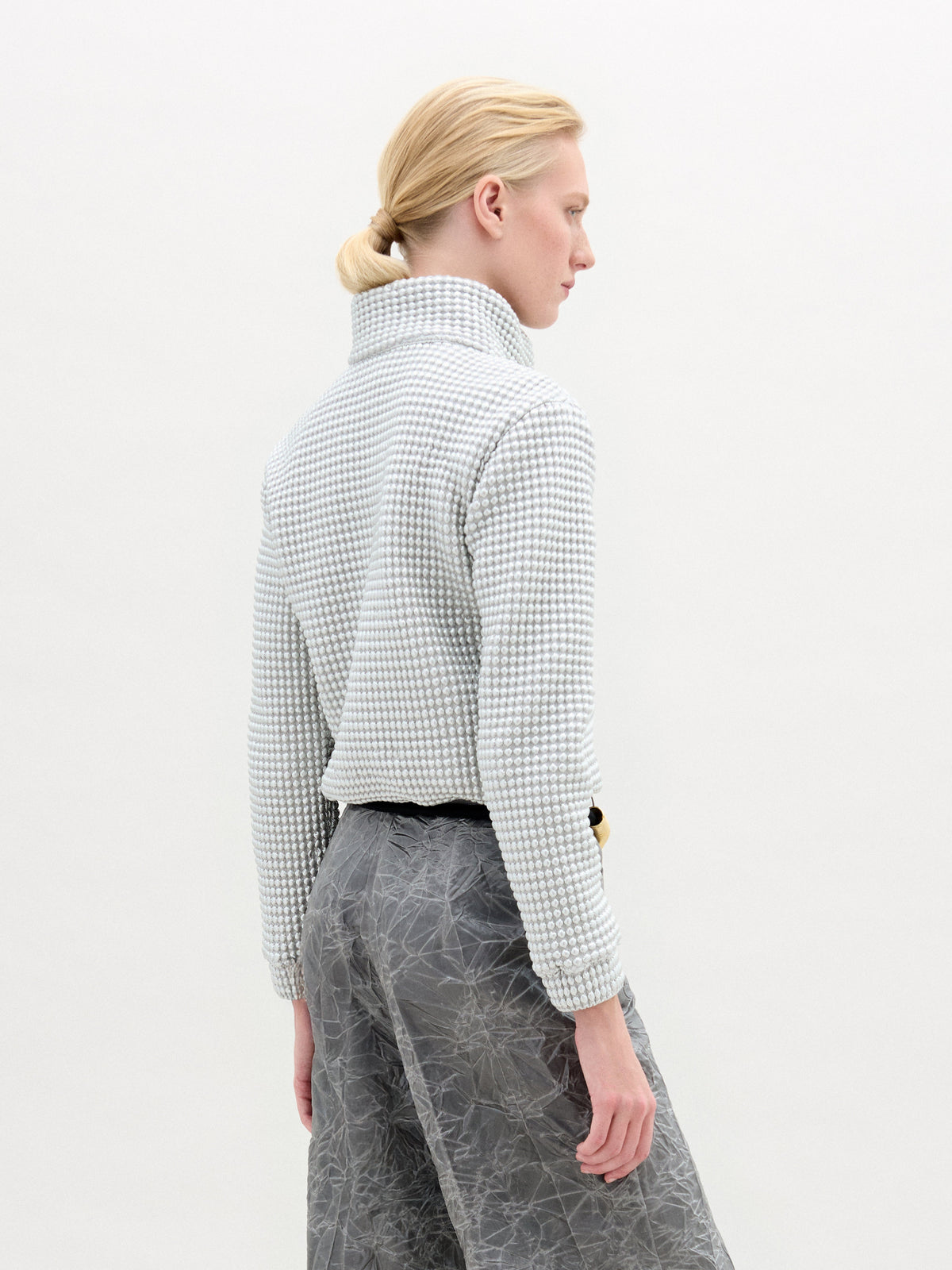 Grey-white Houndstooth High-neck Top