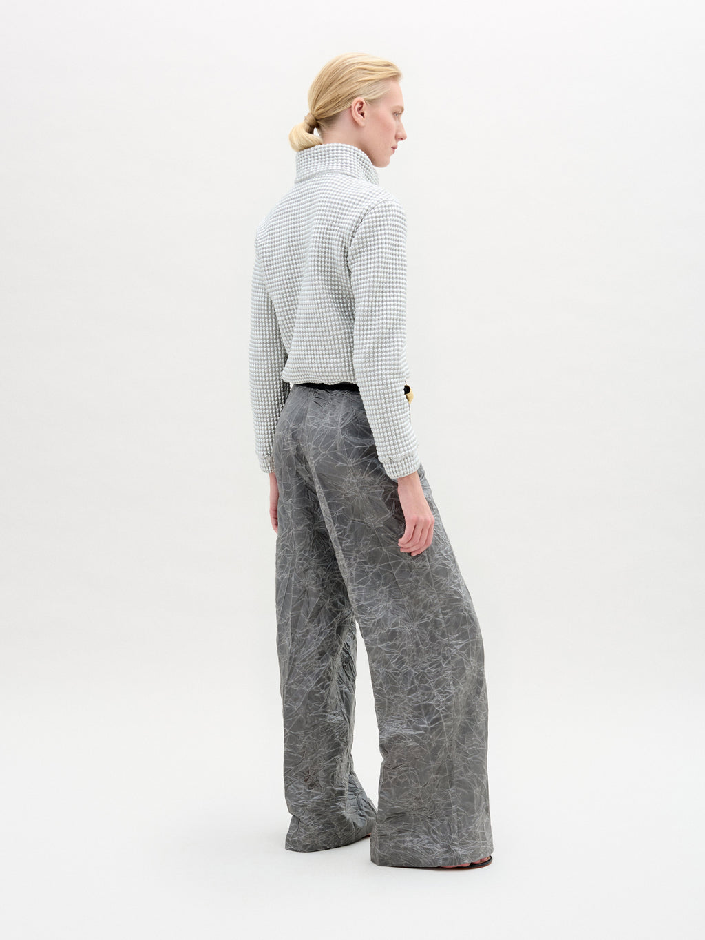 Grey Textured Wide-Leg Pants