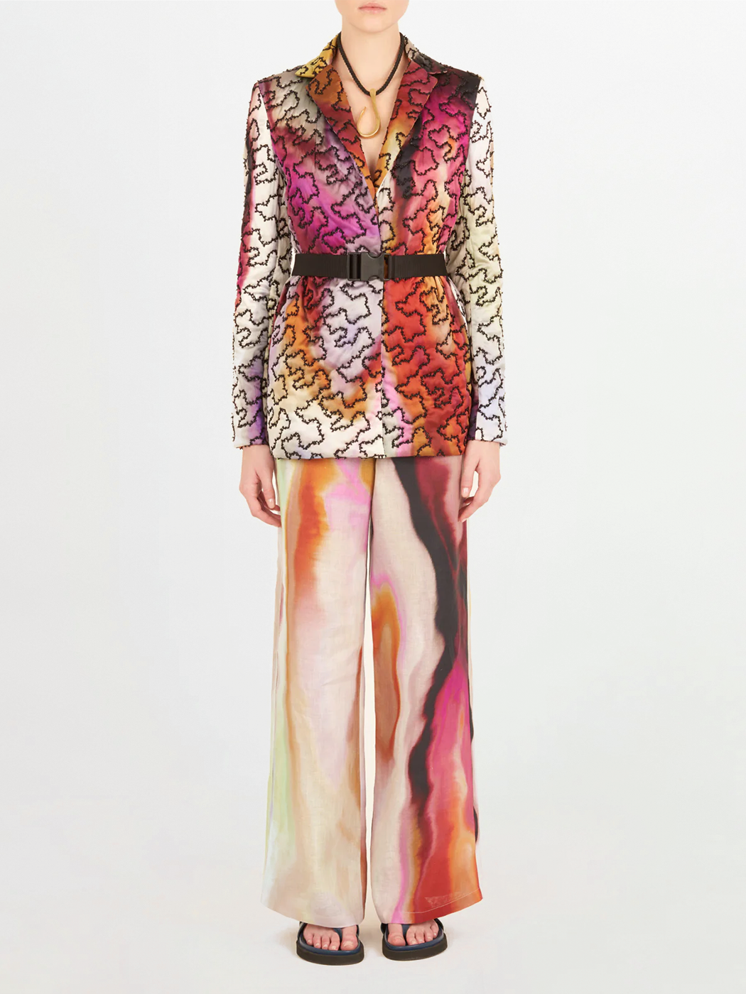 Contrast Print Long-sleeve Blazer